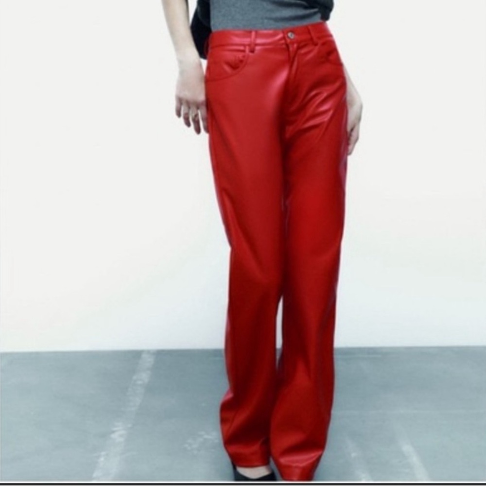 Faux red leather pants from Zara .